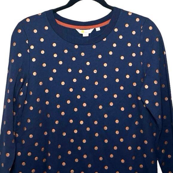 Boden Women’s Metallic Polka Dot Sweatshirt Dress Navy Blue/Copper Size 6 L - Picture 4 of 9